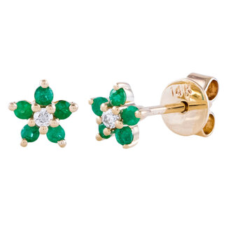 Emerald & Diamond Flower Stud Earrings