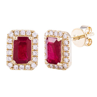 Emerald-Cut Ruby & Diamond Earrings