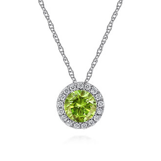Peridot & Diamond Halo Pendant Necklace