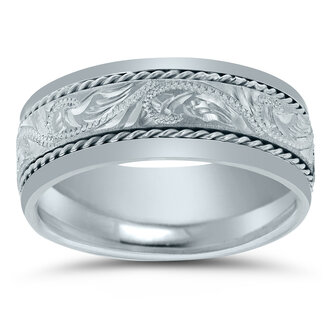 Scroll Braid Engraved Wedding Band