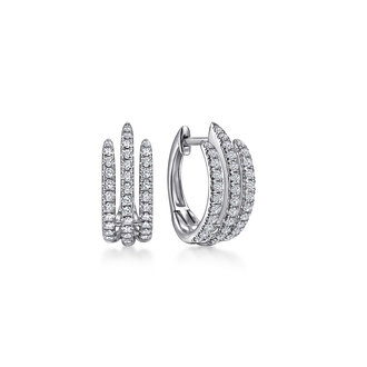 Triple Row Diamond Huggie Earrings