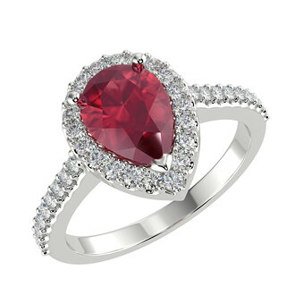 Ruby & Diamond Pear Shaped Halo Ring