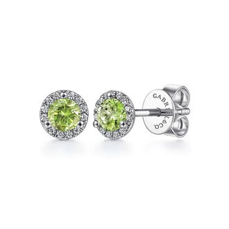 Round Peridot & Diamond Halo Studs