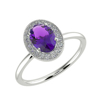 Oval Amethyst & Diamond Halo Ring