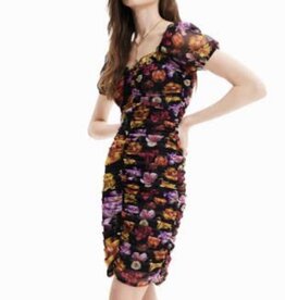 Desigual Floral Ruched Negro Dress