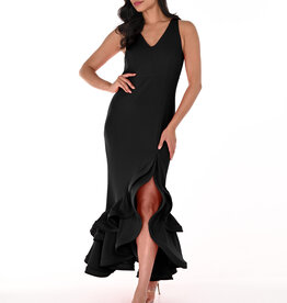 Frank Lyman Black Ruffled Hem Black Gown