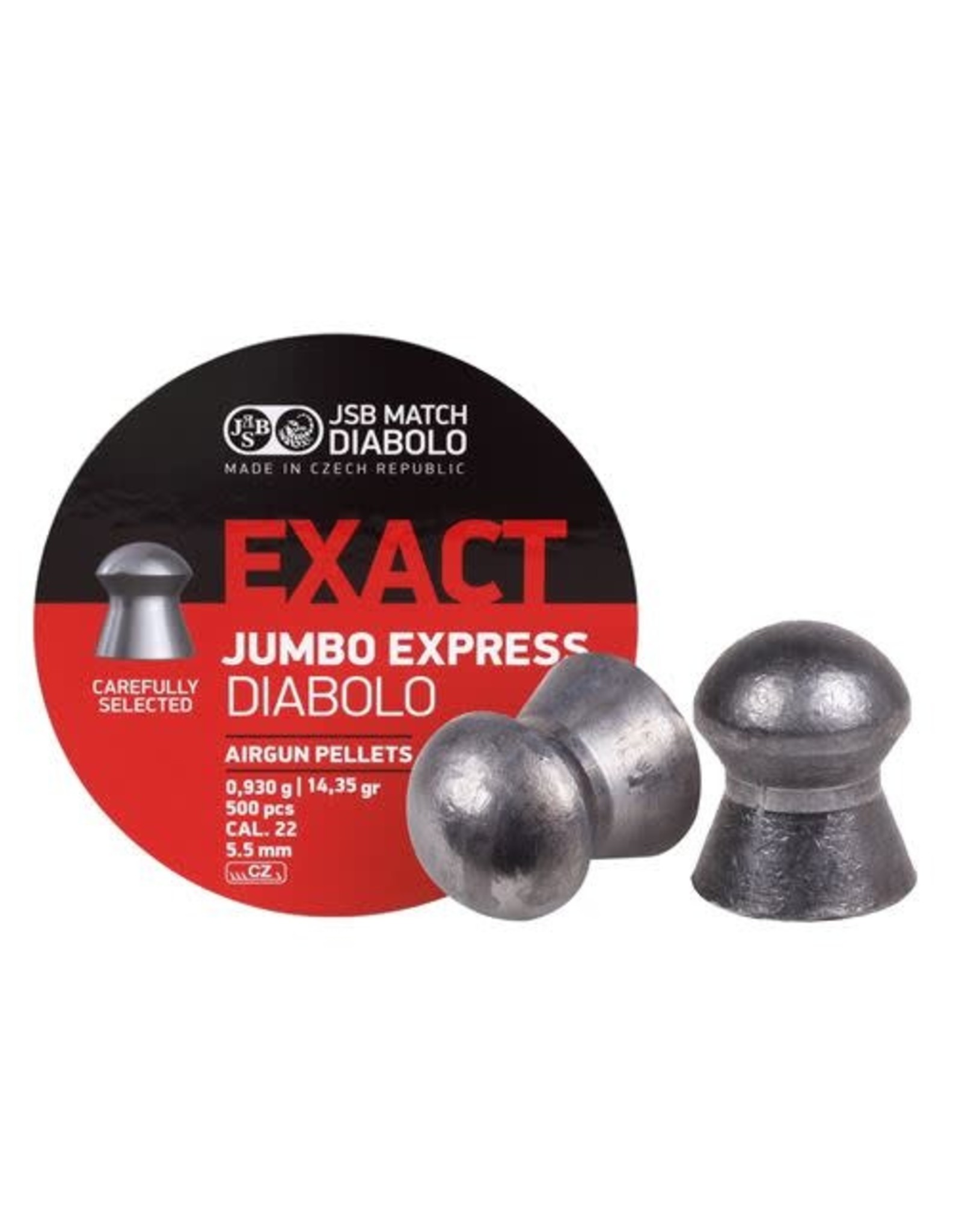 JSB JSB Exact Jumbo Express Diabolo Lead Domed Airgun Pellets .22 Caliber (5.5mm) 14.35 Grains - 500 Rounds