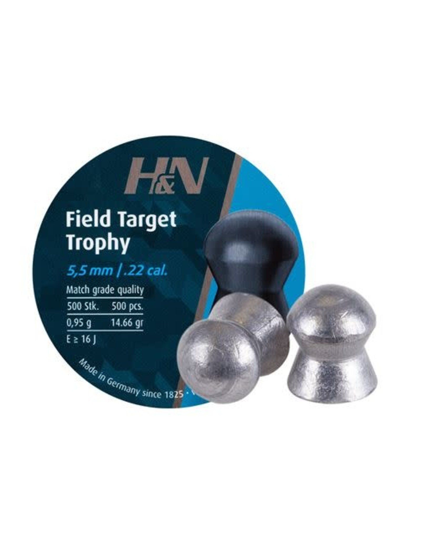 H&N Sport H&N Field Target Trophy Lead Domed Airgun Pellets .22 Caliber (5.5mm) 14.66 Grains - 500 Rounds