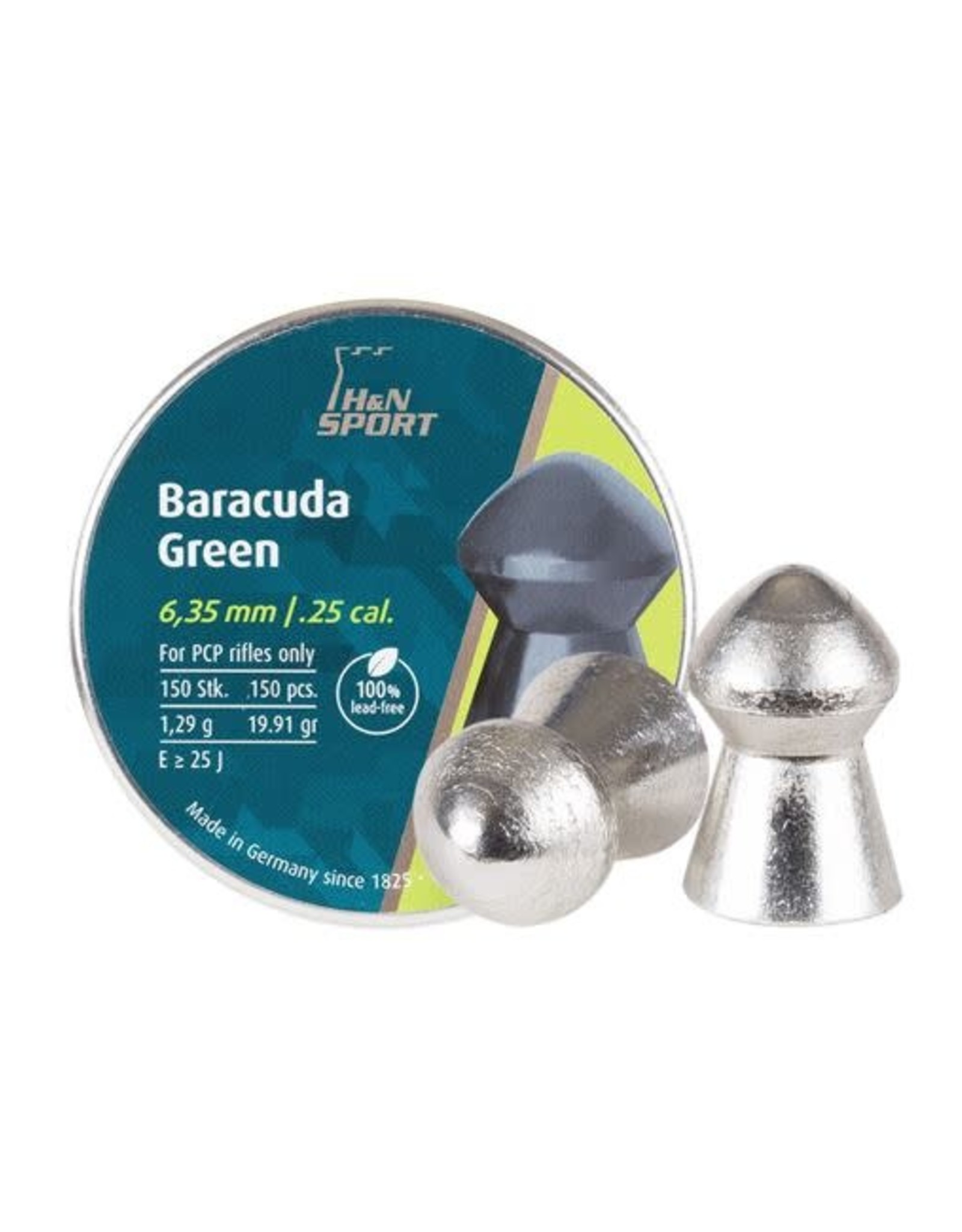 H&N Sport H&N Baracuda Green Lead-Free Domed Pellets .25 Caliber (6.35mm) 19.91 Grains - 150 Rounds