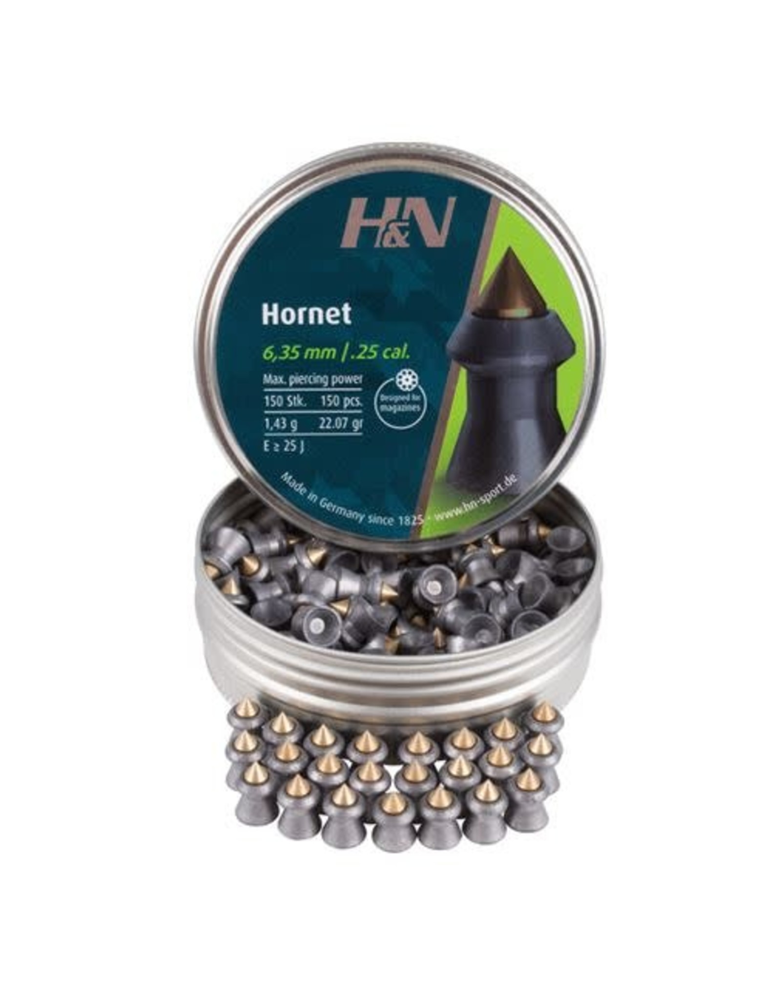 H&N Sport H&N Hornet Lead Pointed Airgun Pellets .25 Caliber (6.35mm) 22.07 Grains - 150 Rounds