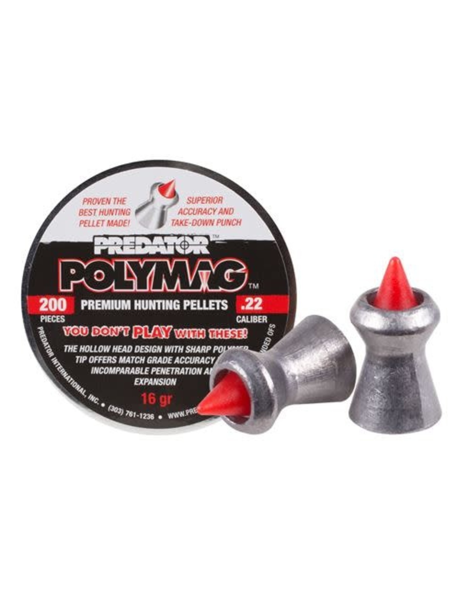 Predator Predator Polymag Long (.409"/10.41mm Length) Lead Pointed Airgun Pellets .22 Caliber (5.5mm) 16 Grains - 200 Rounds