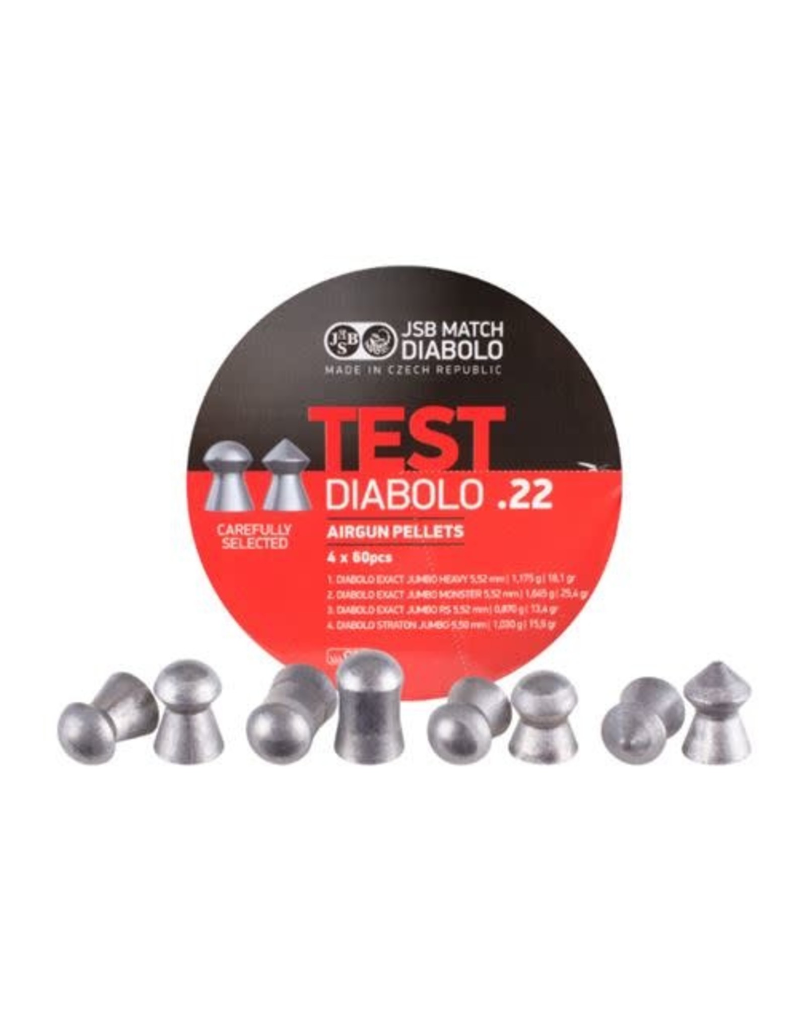 JSB JSB Test Diabolo Lead Domed & Pointed Airgun Pellets .22 Caliber (5.5mm) 13.4 | 15.9 | 18.1 | 25.4 Grains - 240 Rounds