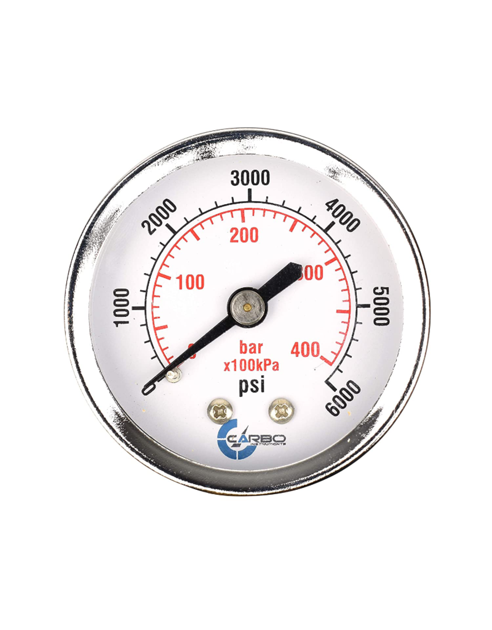 CARBO Instruments 2" Pressure Gauge, Chrome Plated Steel Case, Dry, 0-6000 psi/kPa, Back Mount 1/4" NPT