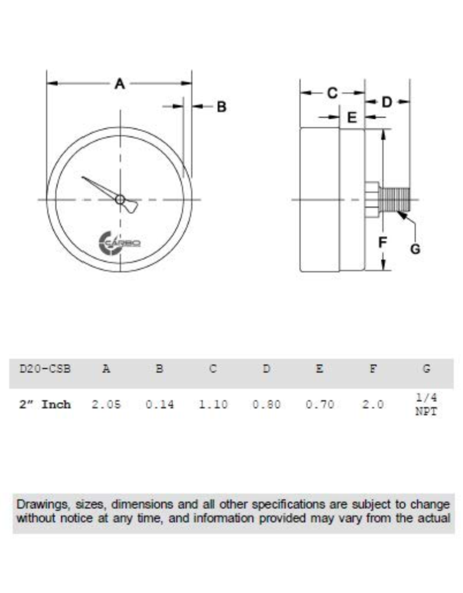 CARBO Instruments 2" Pressure Gauge, Chrome Plated Steel Case, Dry, 0-6000 psi/kPa, Back Mount 1/4" NPT