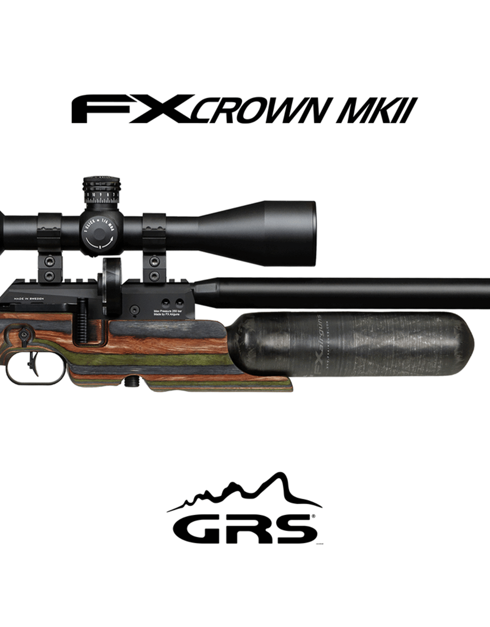 FX Airguns FX Crown MKII Standard Plus, GRS Green Mountain Laminate  - Left Hand - 0.25 caliber - w/ DONNYFL - 600MM BARREL