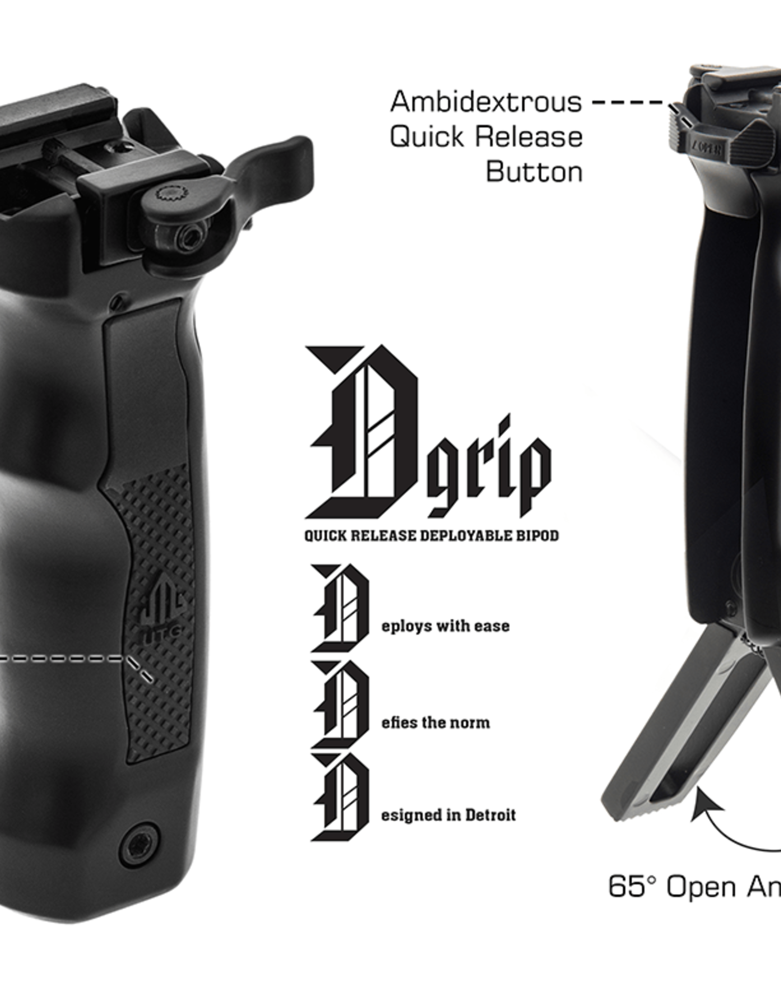 UTG - Leapers UTG D Grip with Ambidextrous Quick Release Deployable Bipod