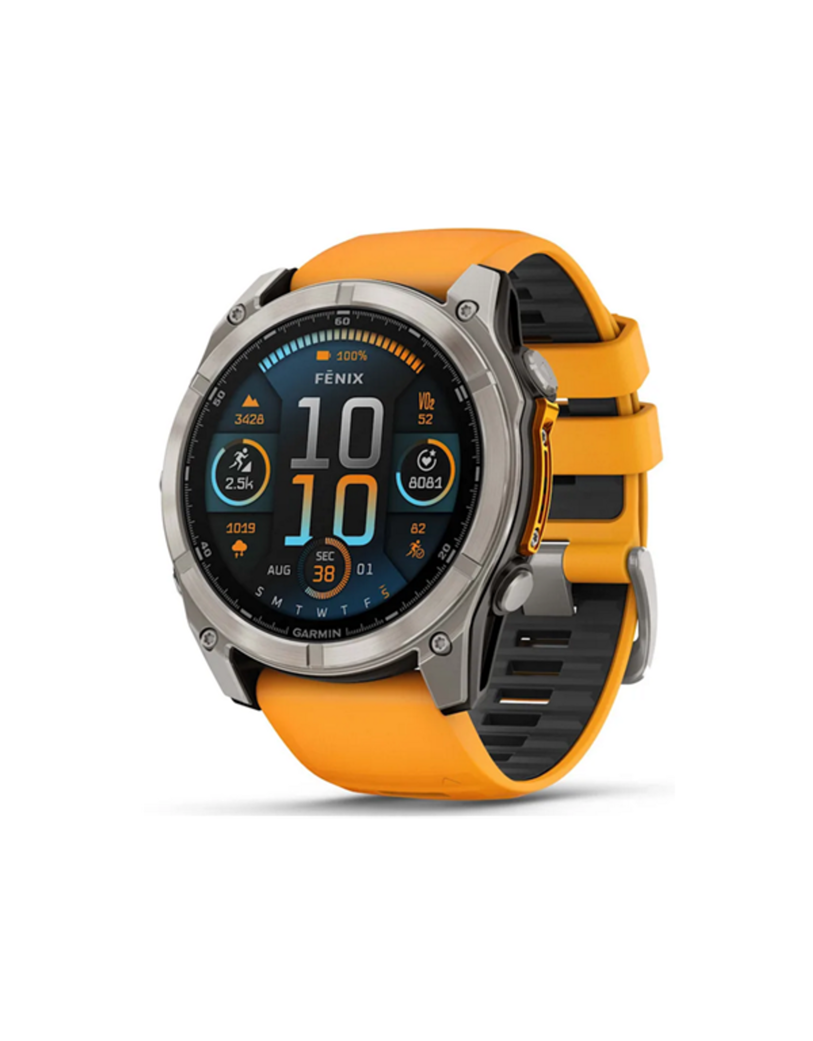 Garmin fenix® 8 – 51 mm, AMOLED, Sapphire, Titanium with Spark Orange/Graphite Silicone Band