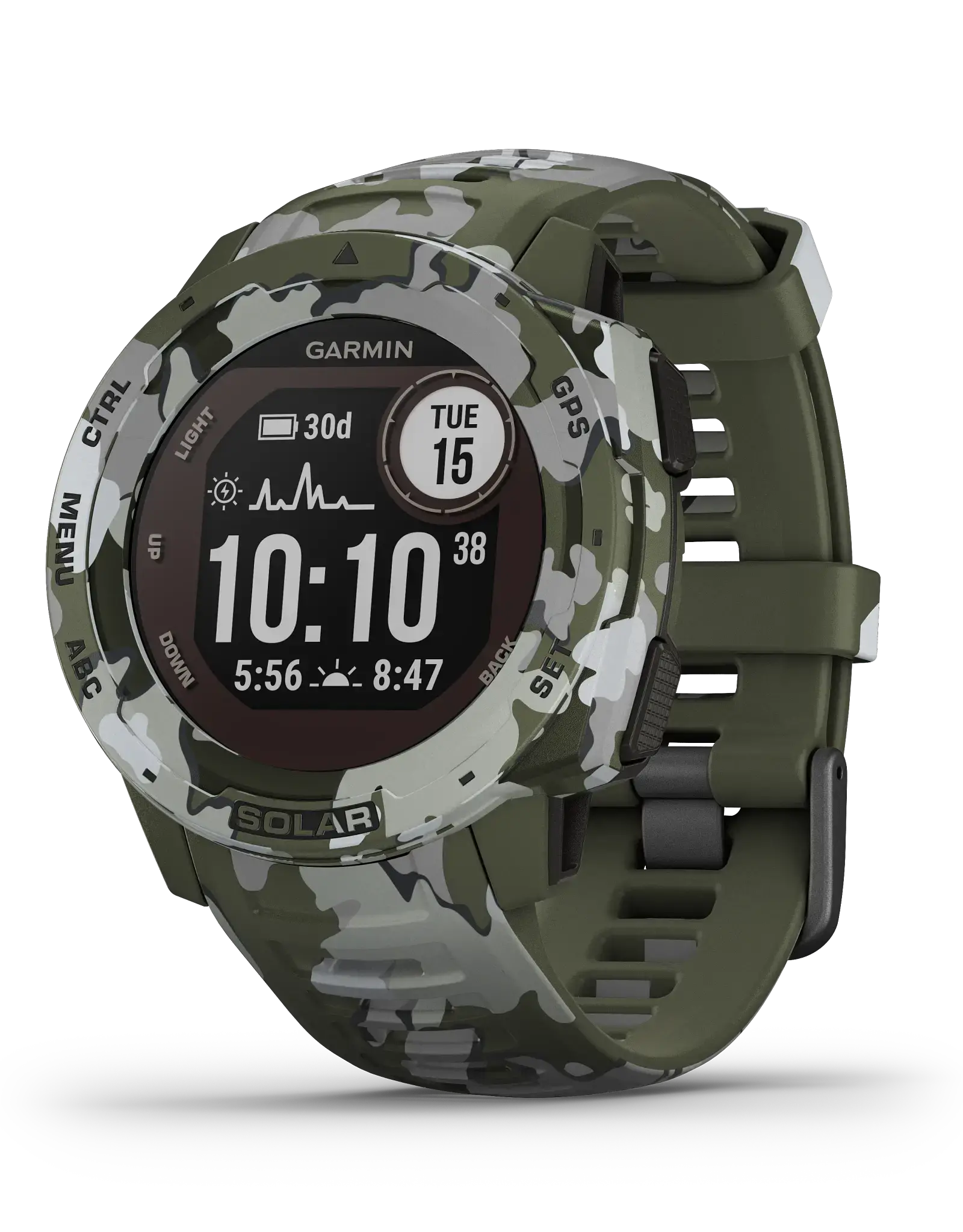 Garmin Instinct Solar, Camo Edition, GPS Watch, Lichen Camo, WW
