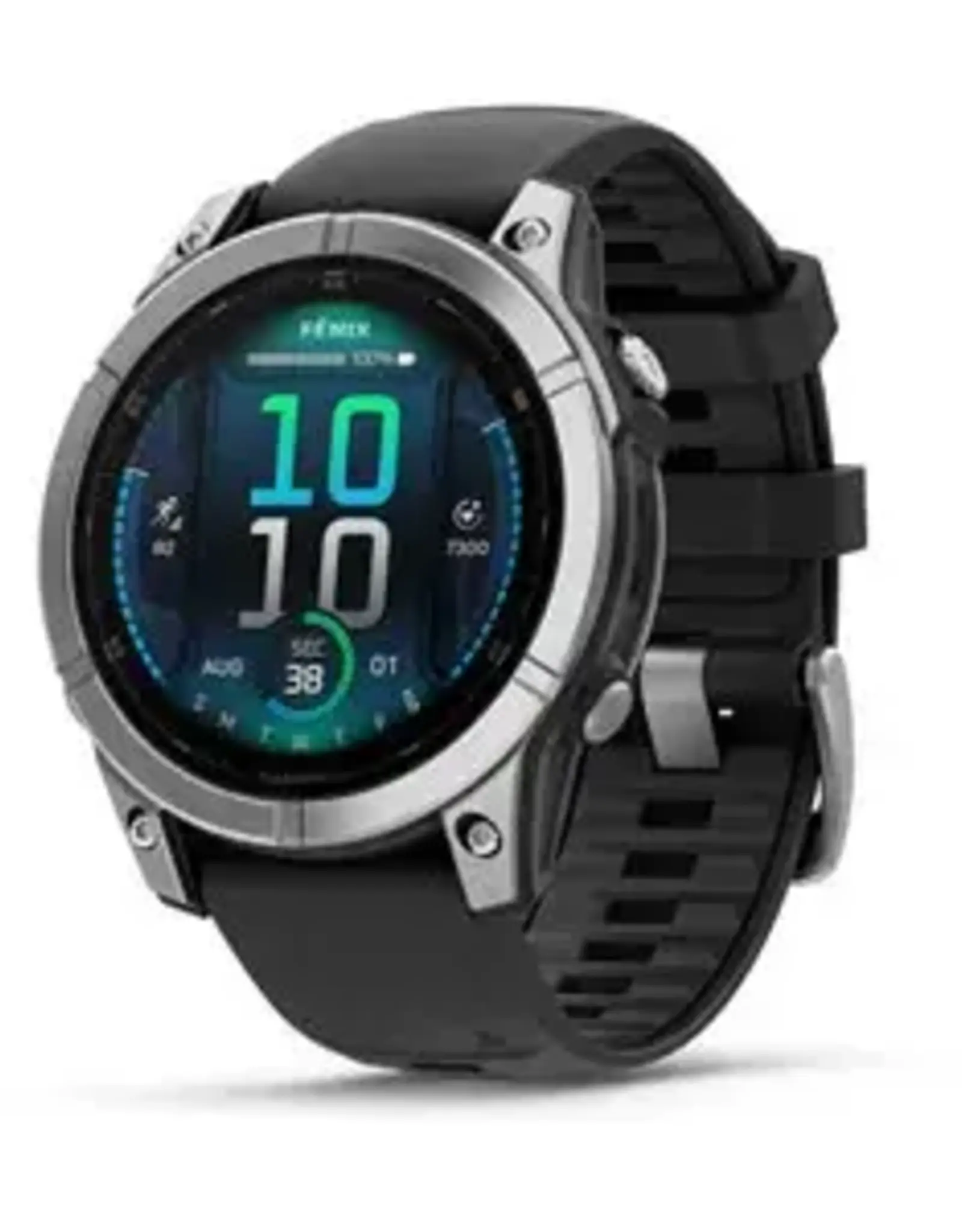 Garmin fenix® E – 47 mm, AMOLED, Stainless Steel with Black Silicone Band