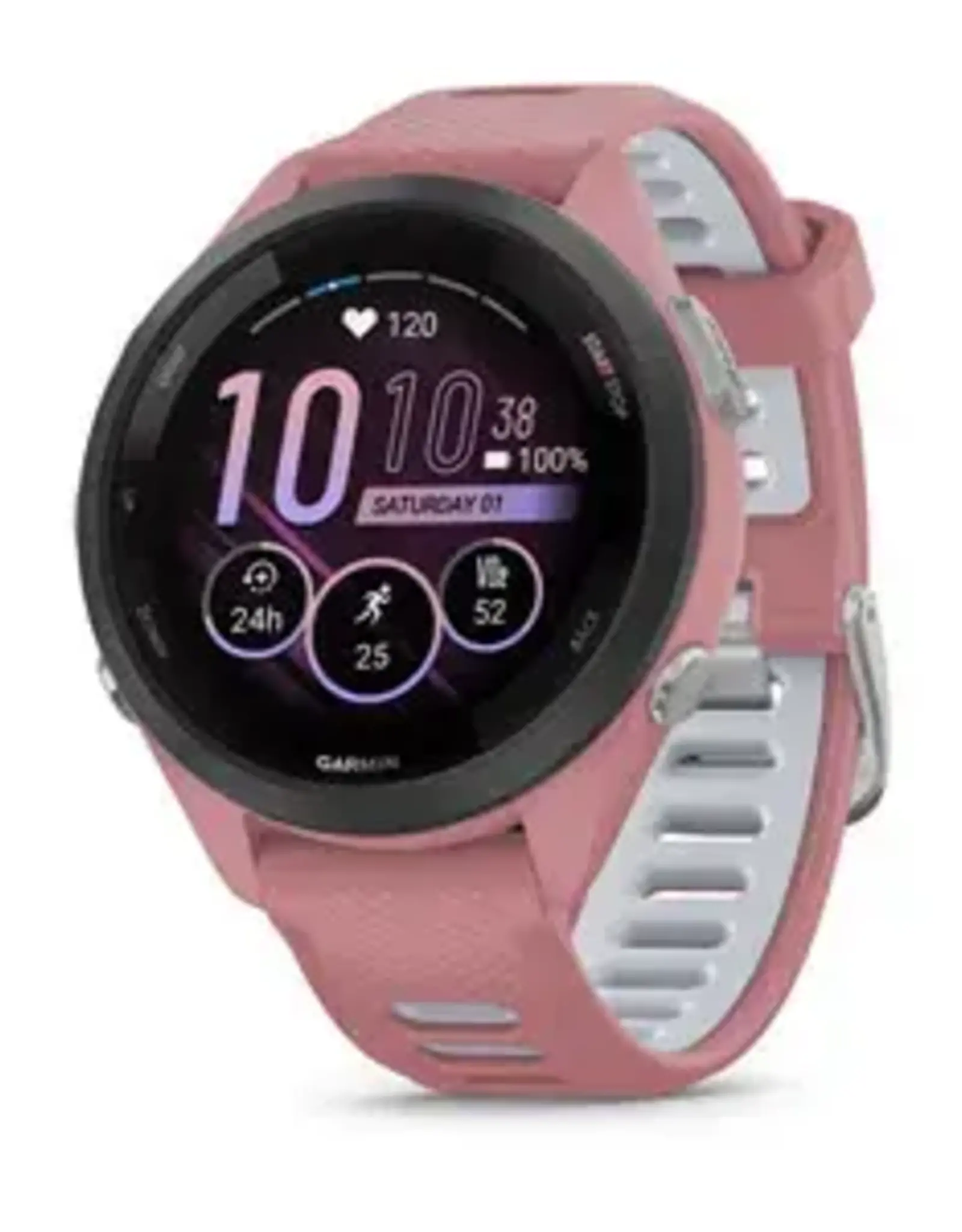 Garmin Forerunner® 265S, Black Bezel with Light Pink Case and Light Pink/Whitestone Silicone Band