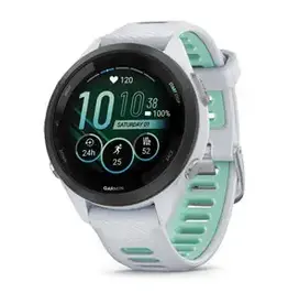 Garmin Forerunner® 265S, Black Bezel with Whitestone Case and Whitestone/Neo Tropic Silicone Band