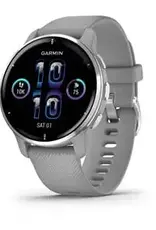 Garmin Venu® 2 Plus, Silver Stainless Steel Bezel with Powder Gray Case and Silicone Band