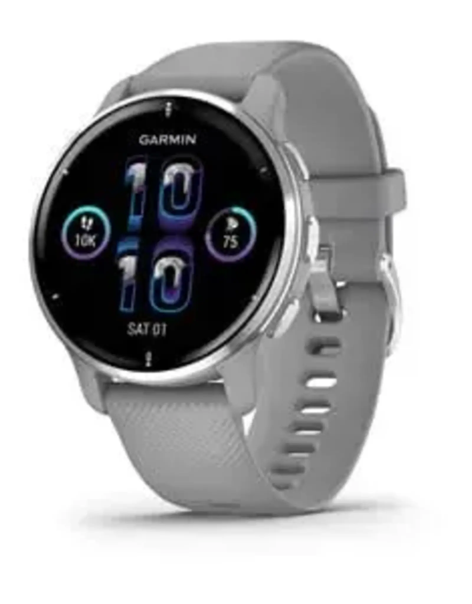 Garmin Venu® 2 Plus, Silver Stainless Steel Bezel with Powder Gray Case and Silicone Band