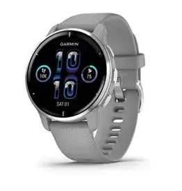 Garmin Venu® 2 Plus, Silver Stainless Steel Bezel with Powder Gray Case and Silicone Band