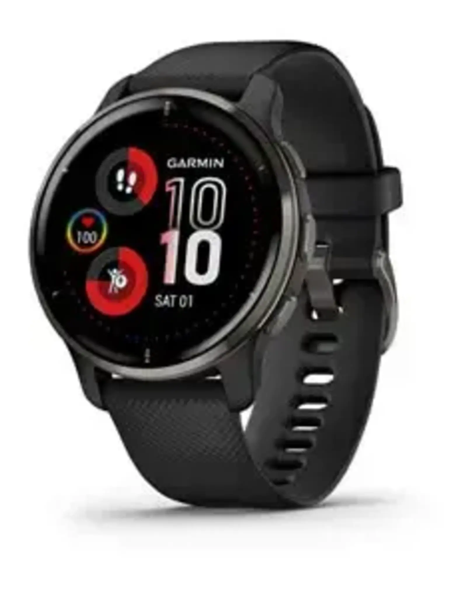 Garmin Venu® 2 Plus, Slate Stainless Steel Bezel with Black Case and Silicone Band