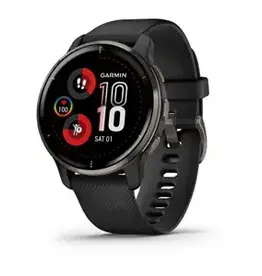 Garmin Venu® 2 Plus, Slate Stainless Steel Bezel with Black Case and Silicone Band