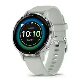 Garmin Venu® 3S, Silver Stainless Steel Bezel with Sage Gray Case and Silicone Band