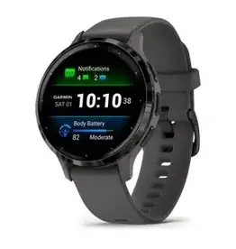 Garmin Venu® 3S, Slate Stainless Steel Bezel with Pebble Gray Case and Silicone Band