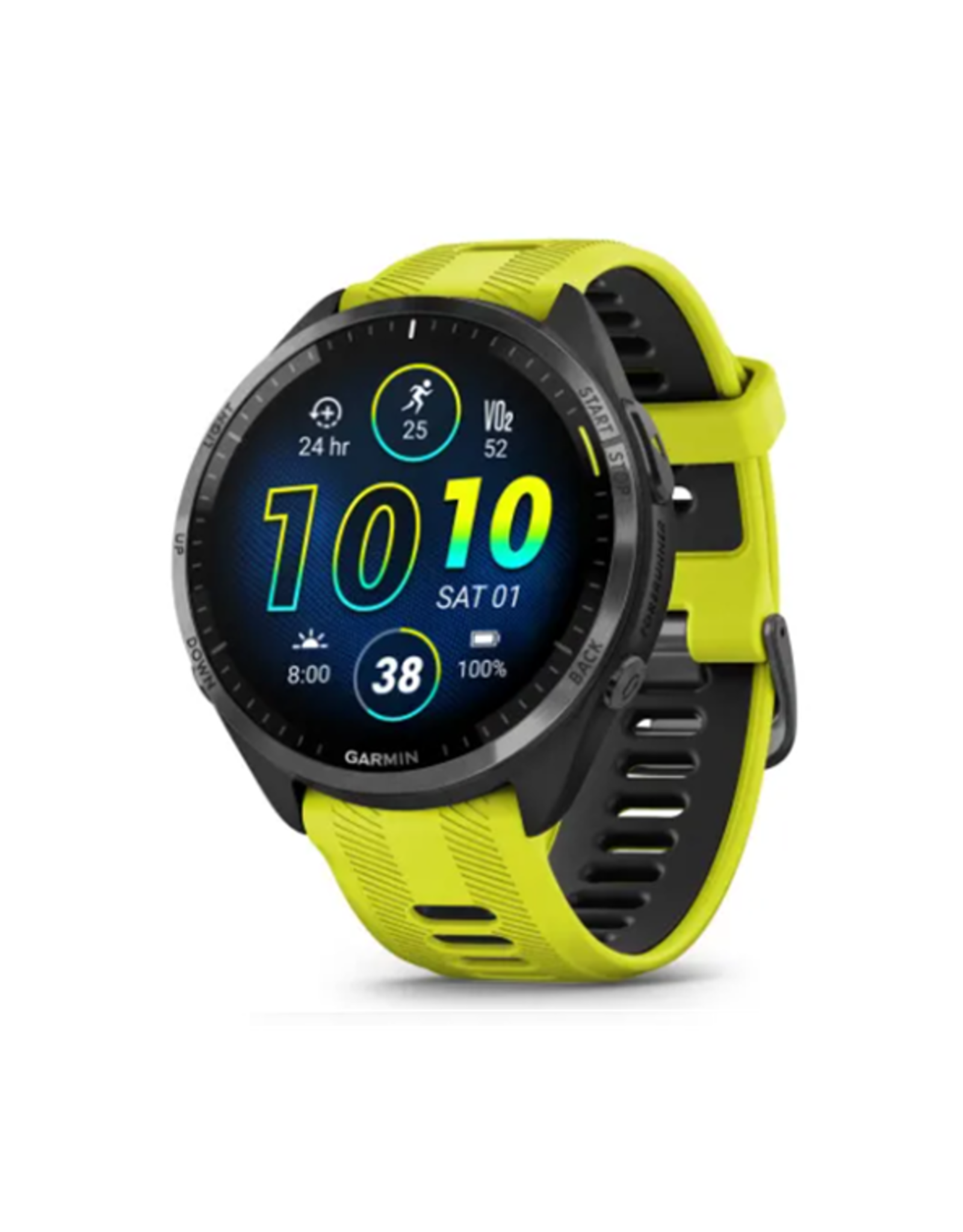Garmin Forerunner® 965, Carbon Gray DLC Titanium Bezel with Black Case and Amp Yellow/Black Silicone Band