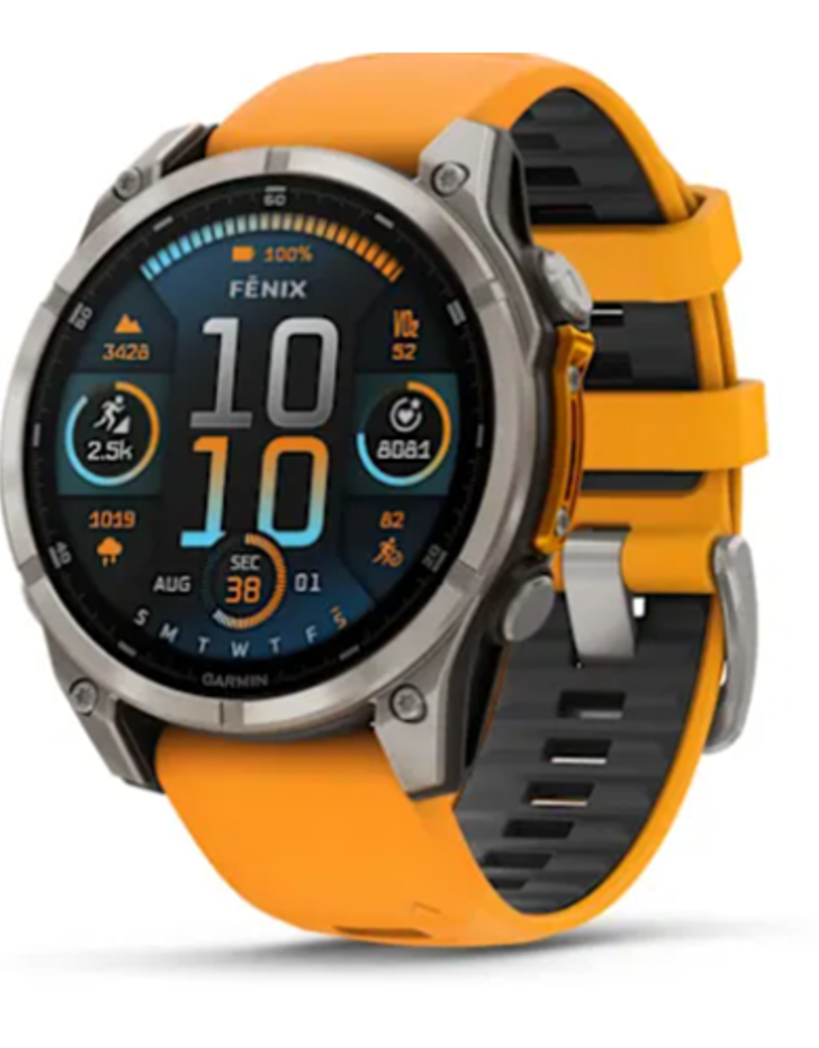 Garmin fenix® 8 – 47 mm, AMOLED, Sapphire, Titanium with Spark Orange/Graphite Silicone Band