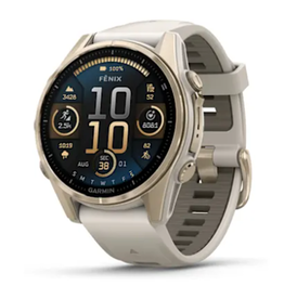 Garmin fēnix® 8 – 43 mm, AMOLED, Sapphire, Soft Gold with Fog Gray/Dark Sandstone Silicone Band