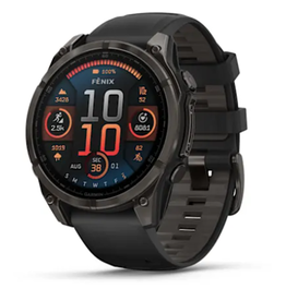 Garmin fenix® 8 – 43 mm, AMOLED, Sapphire, Carbon Gray DLC Titanium with Black/Pebble Gray Silicone Band