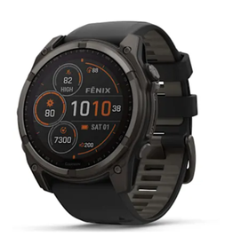 Garmin fenix® 8 – 51 mm, Solar, Sapphire, Carbon Gray DLC Titanium with Black/Pebble Gray Silicone Band