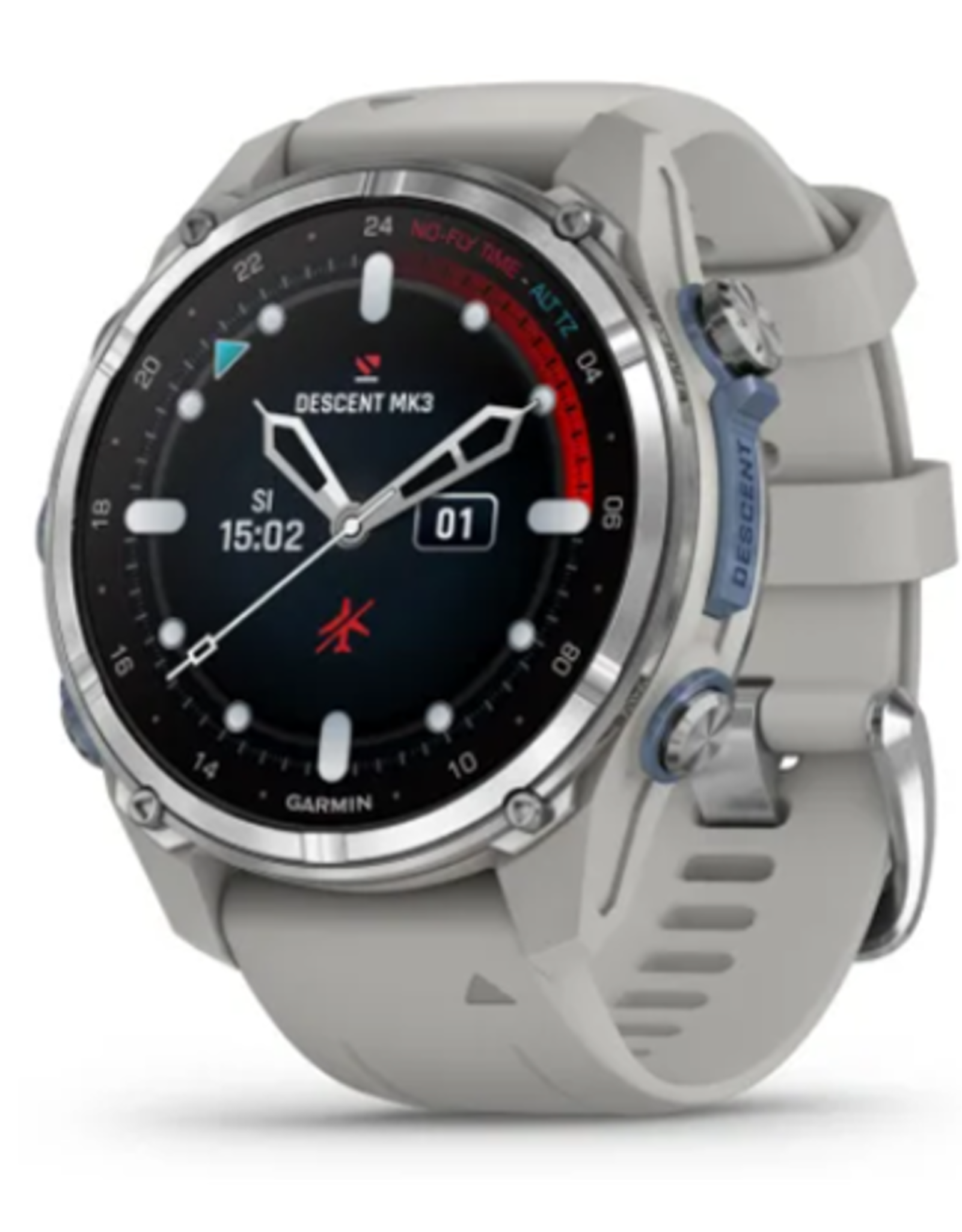 Garmin Descent™ Mk3 – 43 mm, Stainless Steel with Fog Gray Silicone Band