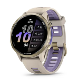 Garmin Forerunner® 970, Soft Gold Titanium with French Gray Case and French Gray/Translucent Indigo Band