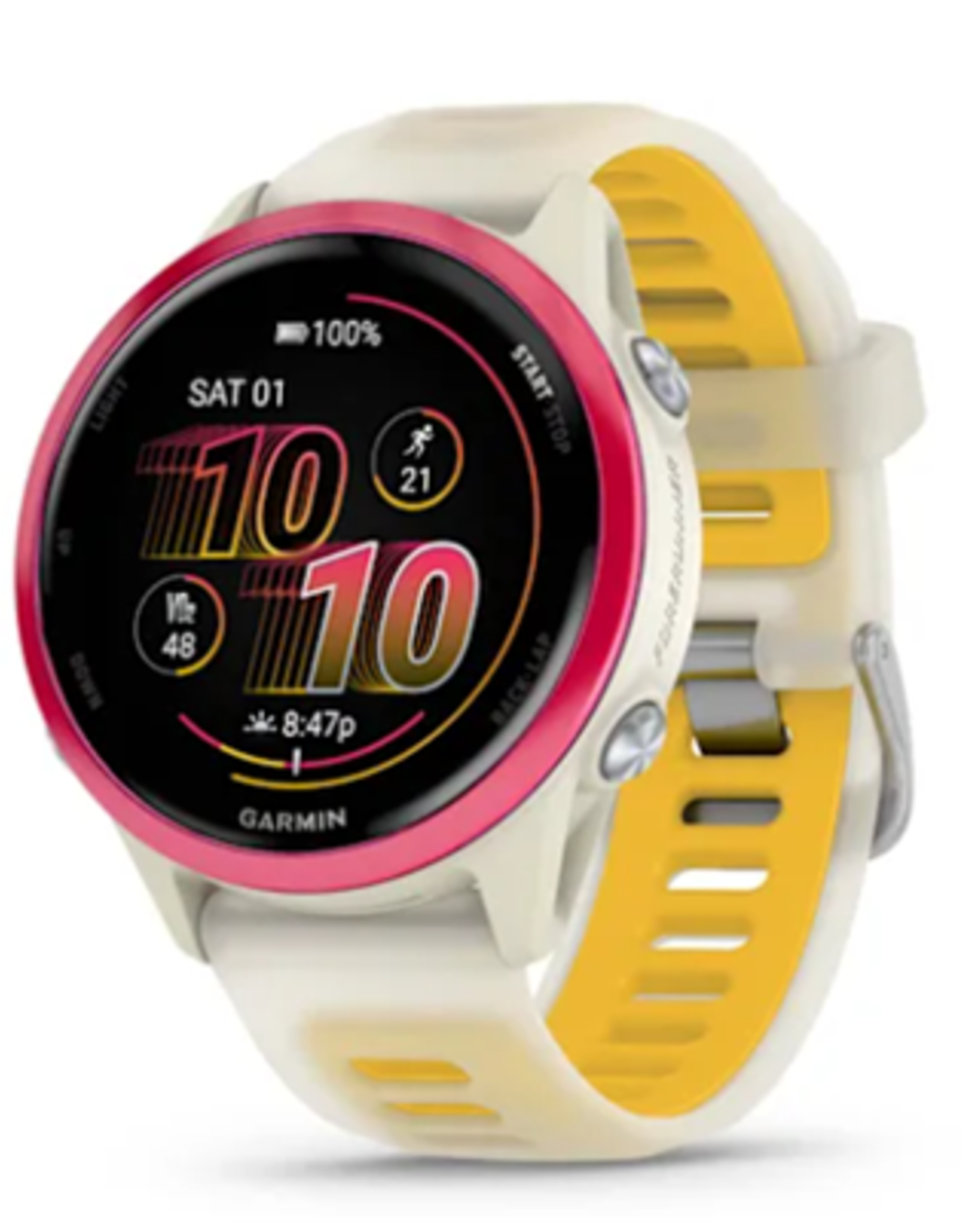 Garmin Forerunner® 570 - 42mm Raspberry Aluminum with Translucent Bone/Mango Band