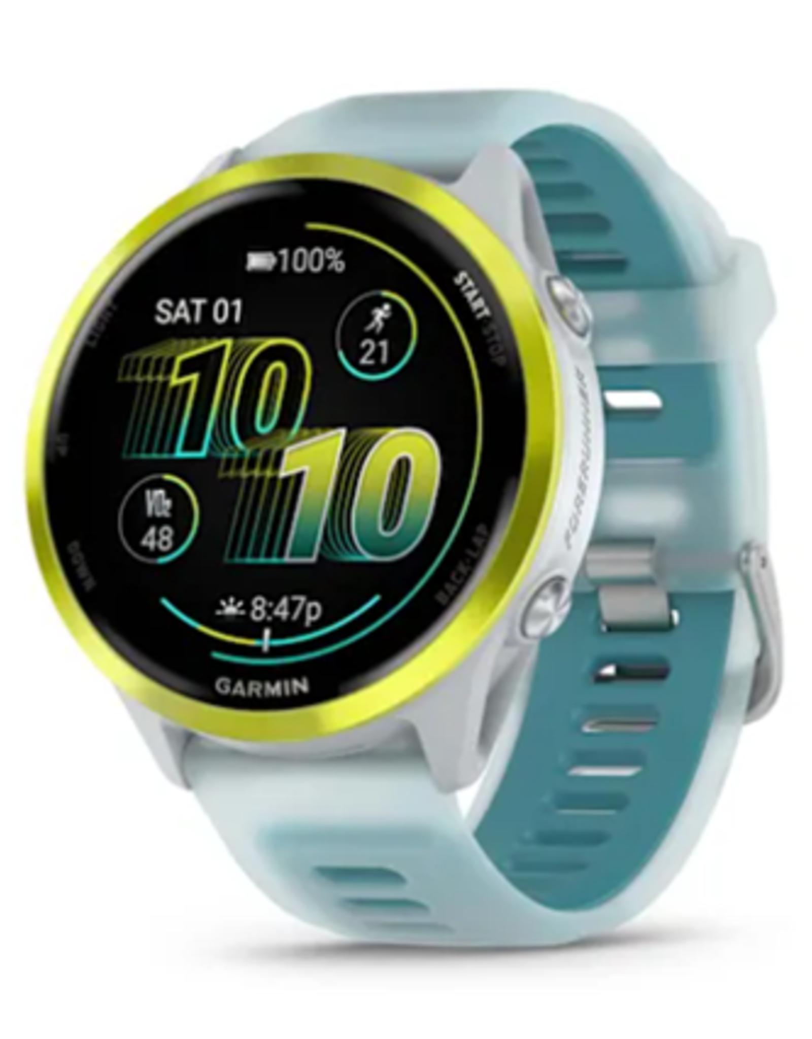 Garmin Forerunner® 570 - 47mm Amp Yellow Aluminum with Translucent Whitestone/Turquoise Band