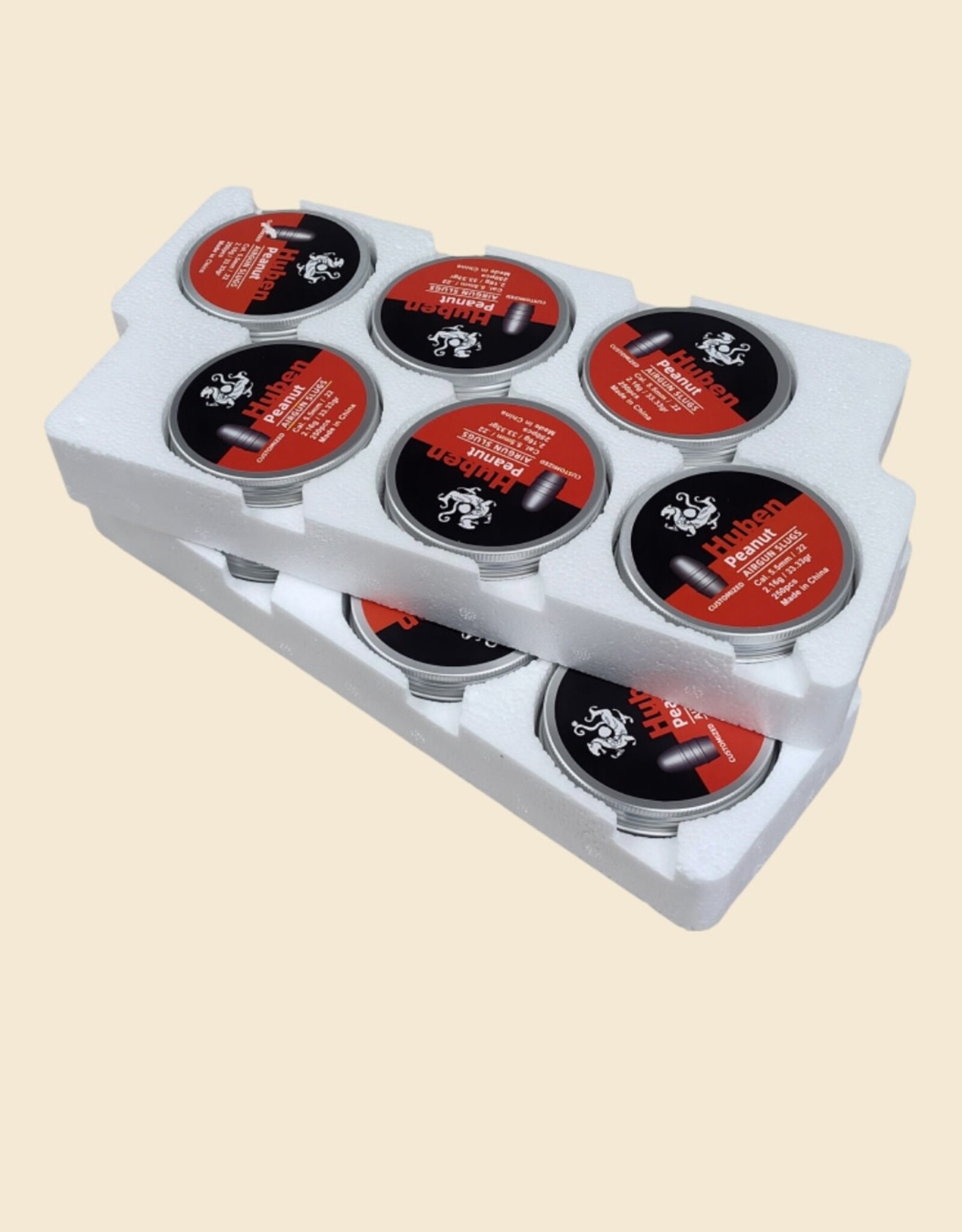 Huben .22 Caliber | Peanut Slug | by Huben| 250 ct |33.3 gr Flat of 12