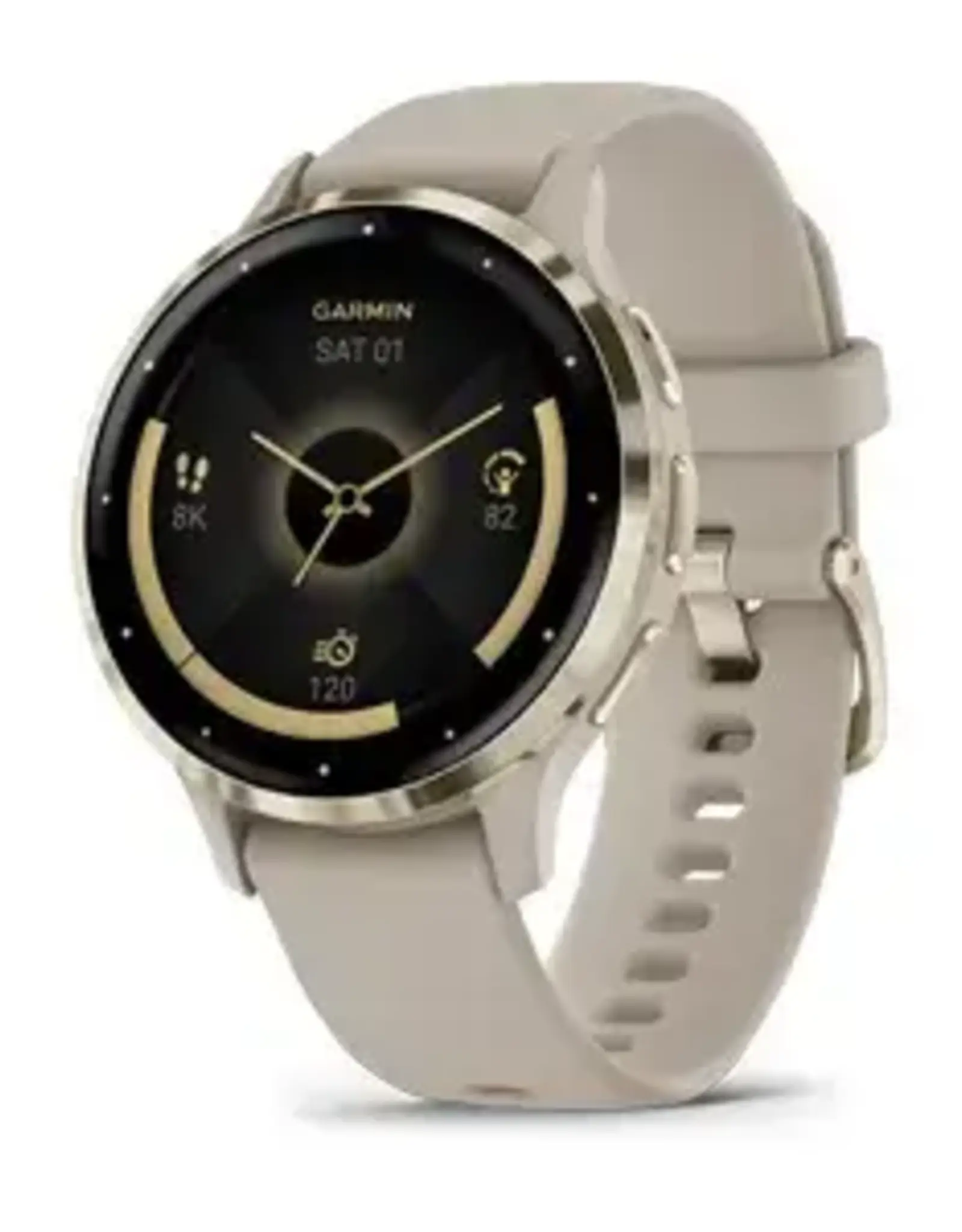 Garmin Venu® 3S, Soft Gold Stainless Steel Bezel with French Gray Case and Silicone Band