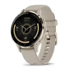 Garmin Venu® 3S, Soft Gold Stainless Steel Bezel with French Gray Case and Silicone Band