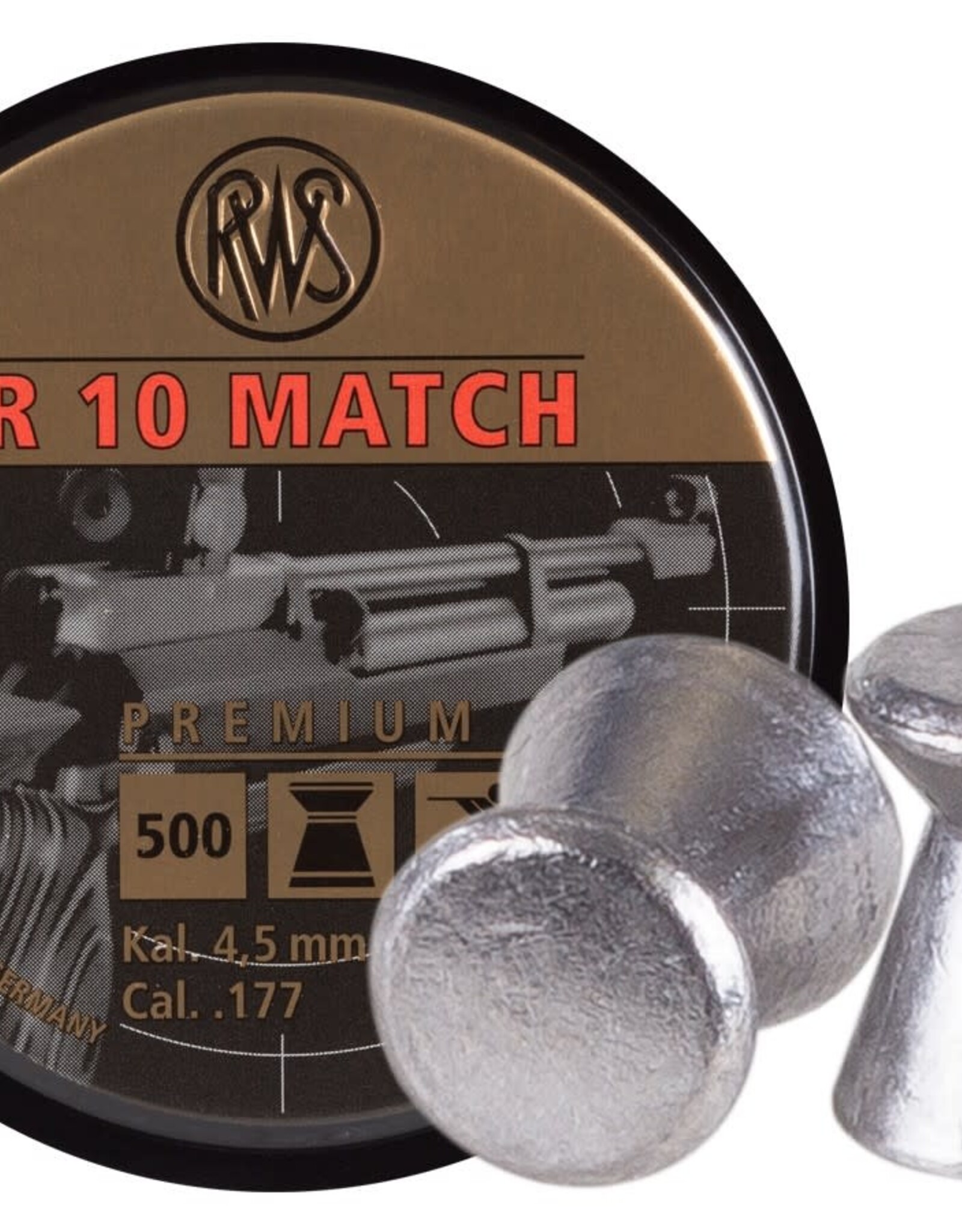 RWS R-10 Match Heavy .177 Cal, 8.2 Grains, Wadcutter, 500ct