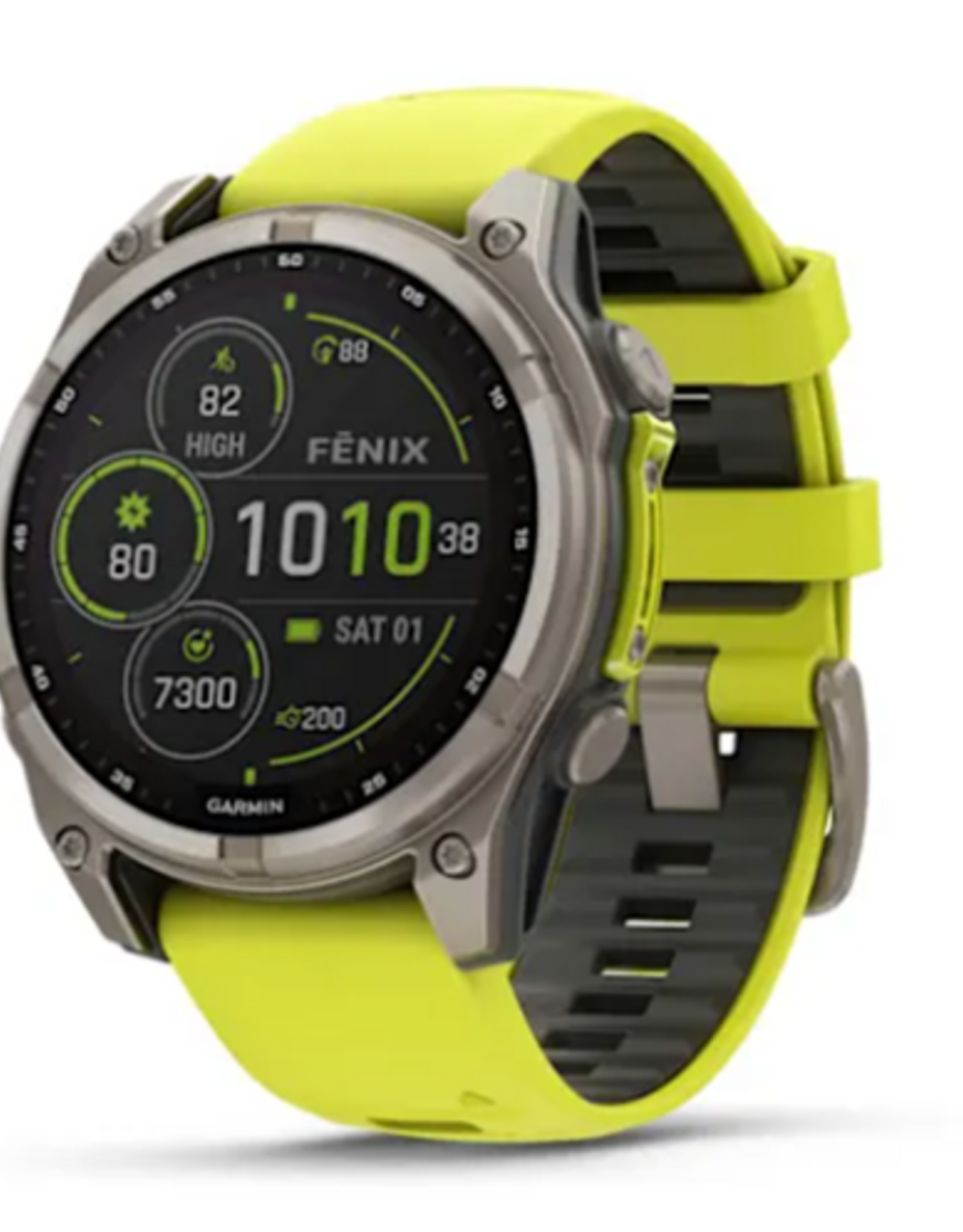 Garmin fenix® 8 – 51 mm, Solar, Sapphire, Titanium with Amp Yellow/Graphite Silicone Band
