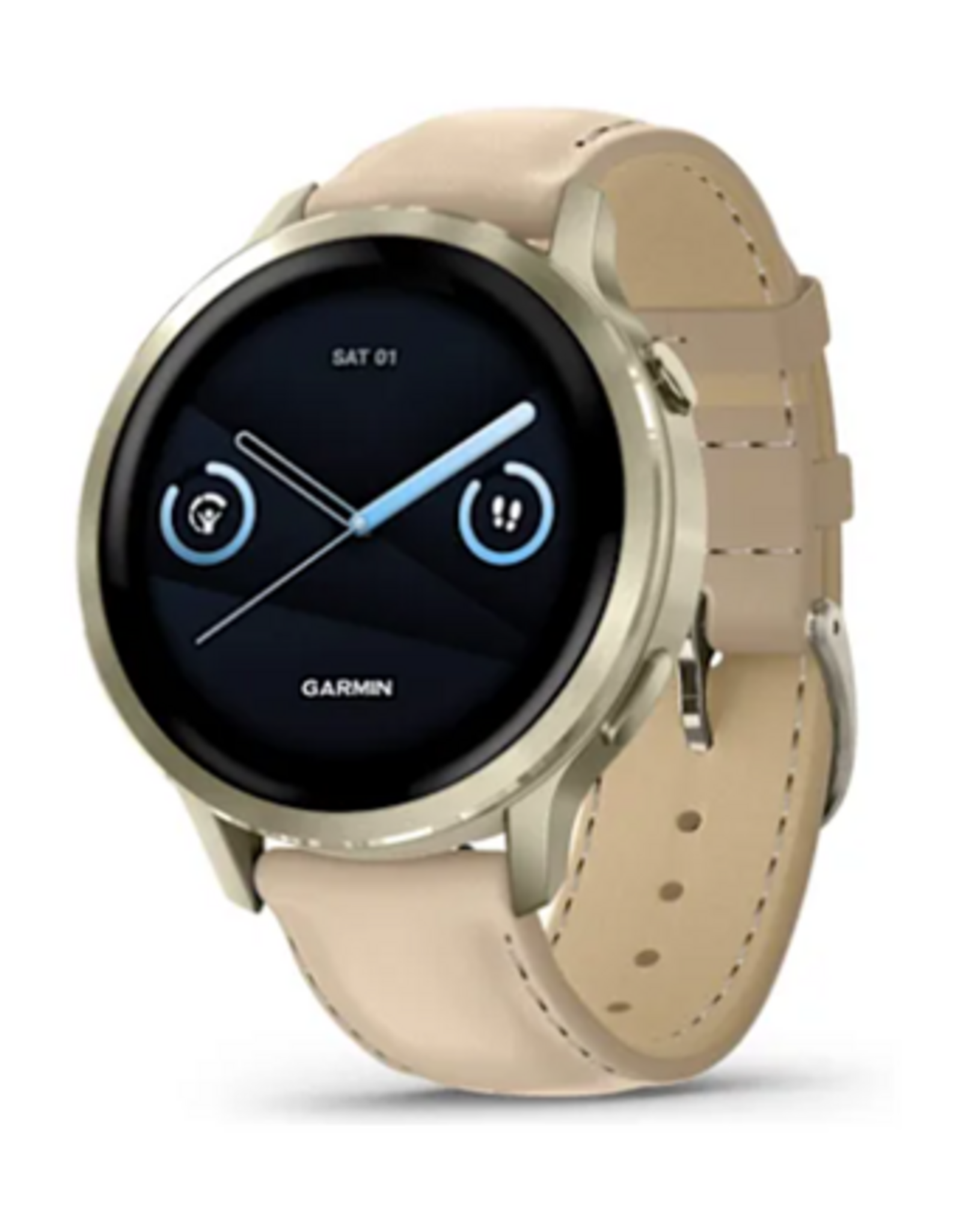 Garmin Venu® 4 – 41 mm, Lunar Gold with Bone Silicone Band and Light Sand Leather Band