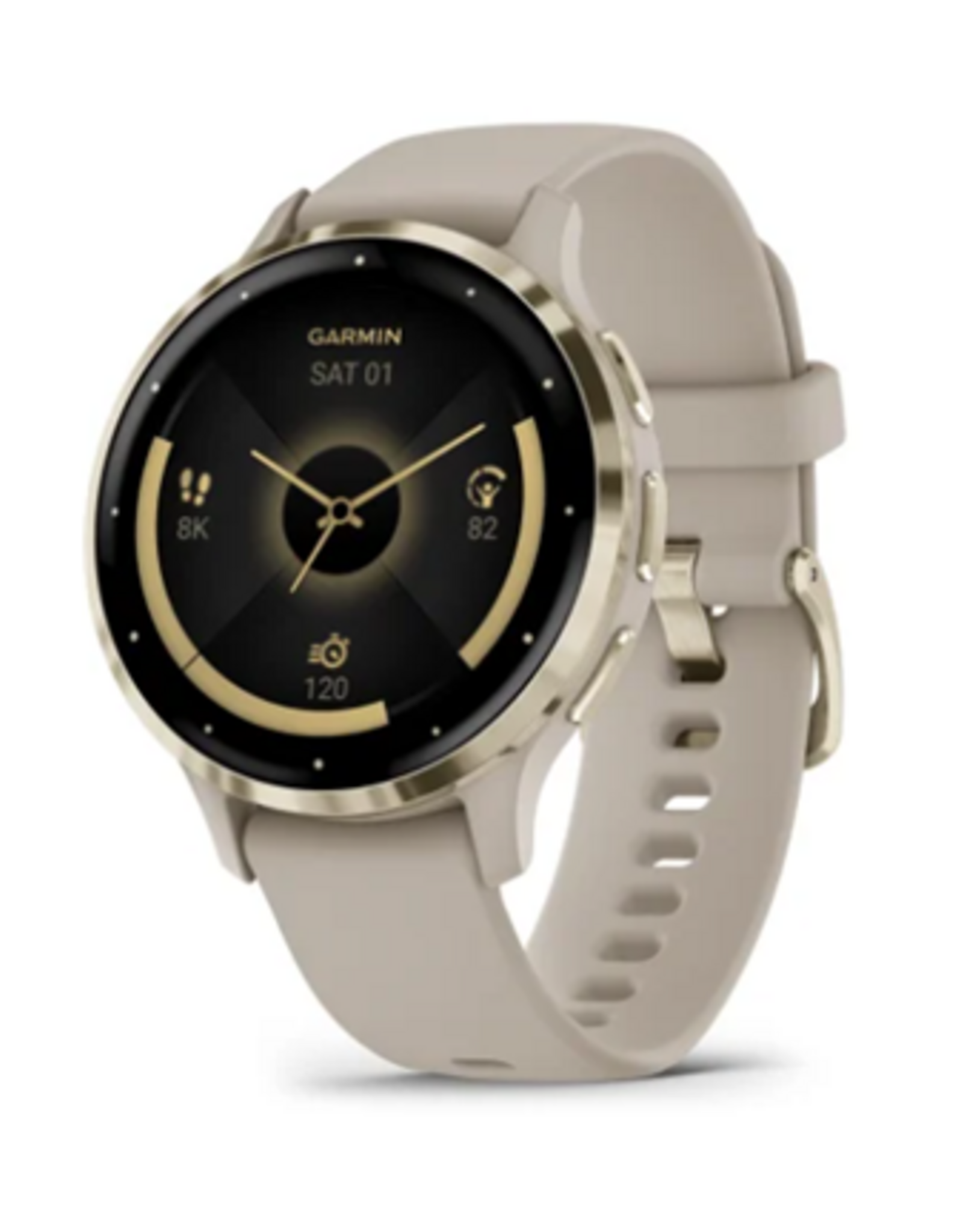 Garmin Venu® 3S, Soft Gold Stainless Steel Bezel with French Gray Case and Silicone Band