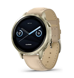Garmin Venu® 4 – 41 mm, Lunar Gold with Bone Silicone Band and Light Sand Leather Band