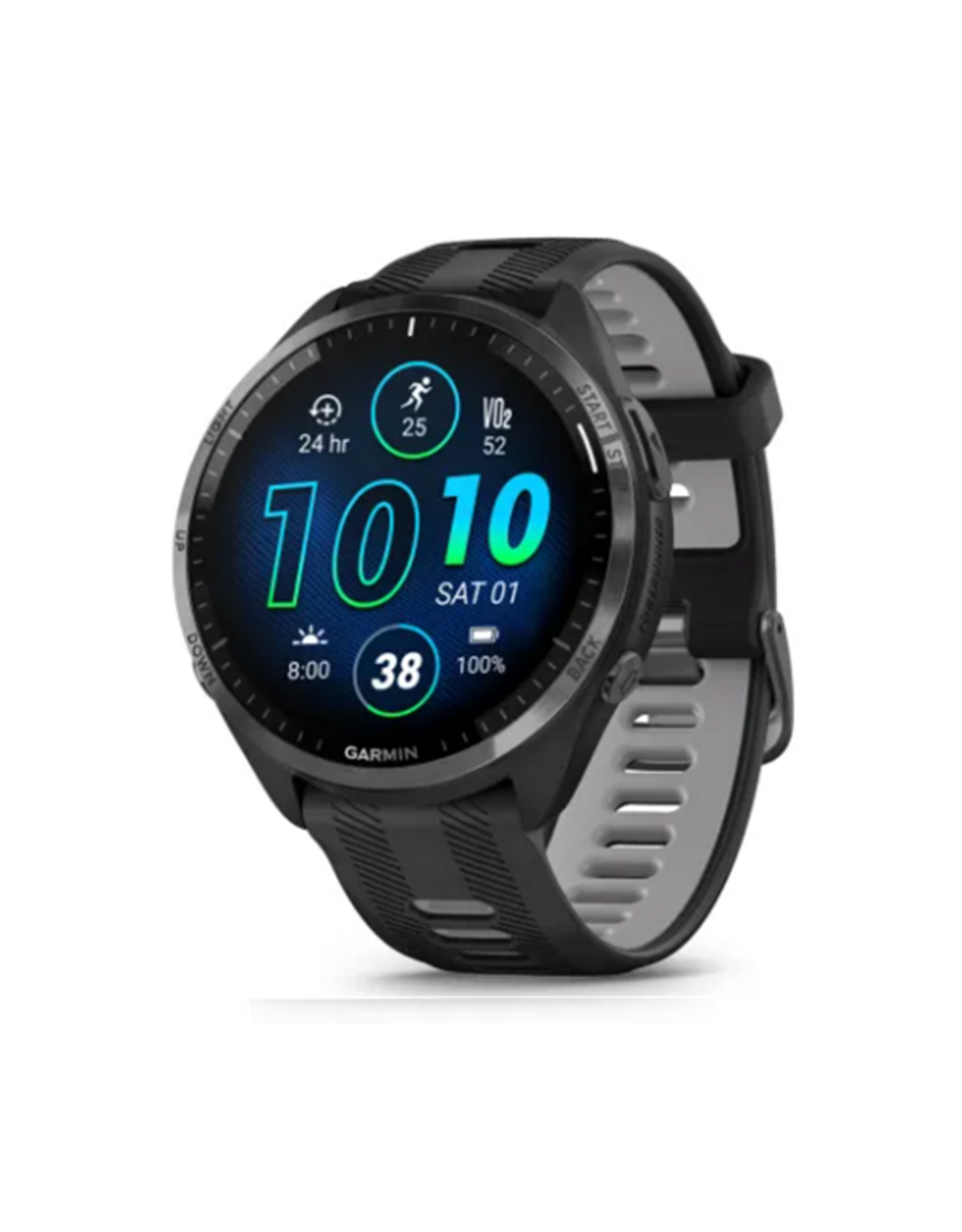 Garmin Forerunner® 965, Carbon Gray DLC Titanium Bezel with Black Case and Black/Powder Gray Silicone Band
